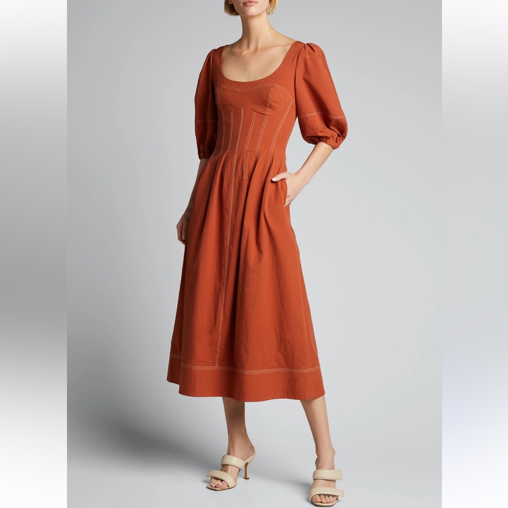 SIMKHAI Lena Puff-Sleeve Midi Dress Size 4 - Picture 1 of 13